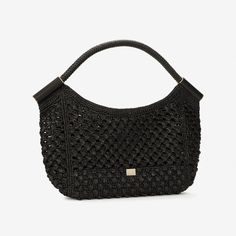 Introducing the must-have Sicily Crochet Handbag in Black! Made with crochet raffia and luxurious calfskin, this handbag is both stylish and practical. The metal plating finishes on the branded tag add a touch of elegance. Upgrade your wardrobe with this statement piece today! Designer Rectangular Crochet Bag, Designer Rectangular Crochet Bag With Handles, Designer Crochet Rectangular Bag With Handles, Elegant Shoulder Bag With Braided Round Handles, Designer Woven Leather Shoulder Bag For Evening, Elegant Woven Leather Hobo Tote Bag, Chic Bags With Braided Handles And Top Handle, Chic Top Handle Bag With Braided Handles, Chic Bags With Braided Top Handles