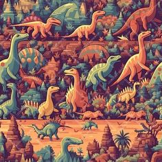 an image of dinosaurs in the wild