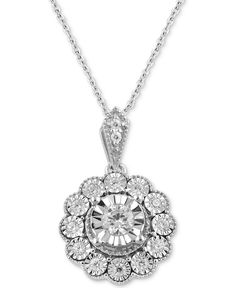 A simple flower pendant necklace is elevated with gorgeous diamonds, set miracle plating for extra shine. Diamond Flower Pendant, Macys Jewelry, Pendant Necklace Simple, Diamond Jewelry Necklace, Simple Flower, Flower Pendant Necklace, Jewelry Design Necklace, Diamond Flower, Diamond Pendant Necklace