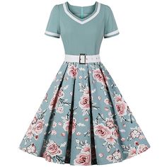 Silhouette:A-Line; Hemline / Train:Midi; Season:Spring  Summer; Look After Me:Machine wash,Washable,Wet and Dry Cleaning; Gender:Women's; What's in the box:Dress; Types:A-Line Dress,Rockabilly,Swing Dress,Flare Dress; Holiday:Carnival,Masquerade; Style:1950s,Retro Vintage; Occasion:Cocktail Party,Homecoming,Wedding Party,Party Evening,Tea Party,Casual Daily; Material:Cotton; Age Group:Adults'; Pattern:Floral; Neckline:V Neck; Listing Date:05/08/2023; Clothing Length:; Bust:; Waist: Festival Birthday, Glamour Dress, Standard Dress, 1950s Style, Rockabilly Dress, 1950s Dress, 1950s Fashion, Looks Vintage, Retro Dress