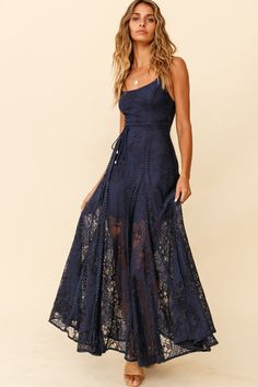 Palm Springs Lace Overlay Maxi Dress Navy Skirt With Godet, Senior Style, Selfie Leslie, Lace Overlay Dress, Maxi Dress Navy, Blue Bridesmaids, Navy Lace, Basic Dress, Trendy Clothes For Women