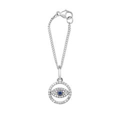 Your timepiece can finally join in on all of the sparkly jewelry fun! This evil eye will not only add a little style to your wrist game but a little protection as well. Available in 14k yellow, rose, or white gold .15ctw diamonds Charm measures 10mm in diameter Measures 2.25" in length Lobster clasp By Milestones by Ashleigh Bergman Spiritual Diamond Charms Jewelry, Spiritual Sterling Silver Evil Eye Charm Necklace, Evil Eye Amulet Charm Necklace, Gold Nickel-free Spiritual Charm Bracelet, Adjustable Nickel-free Blue Evil Eye Bracelet, Sparkly Jewelry, Wrist Game, Diamond Charm, New Trends