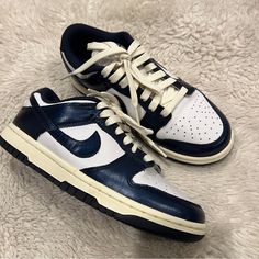 Nike Dunks Low Vintage Midnight Navy Navy Custom Sneakers With Cushioned Footbed And Round Toe, Nike Custom Navy Leather Sneakers, Custom Navy Leather Nike Sneakers, Shoes Nike Dunks, Nike Dunks Low, Dunks Low, Midnight Navy, Shoes Nike, Navy Color