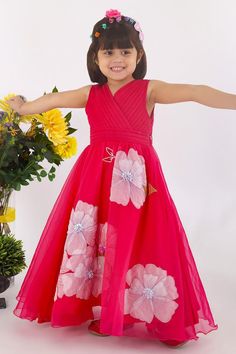 Pink organza gown with pleated yoke and 3D floral cutwork and embroidery.
Components: 1
Pattern: Embroidered
Type Of Work: 3D Floral
Neckline: V Neck
Sleeve Type: Sleeveless
Fabric: Organza, Lining: Soft Silk With Cotton and Net
Color: Pink
Other Details: 
Closure: Back Zip
Occasion: Festive and Wedding - Aza Fashions Gown For Kids, Floral Cutwork, Organza Gown, Organza Gowns, Pleated Gown, Gown Pattern, Kids Gown, Gowns For Girls, Girl Online