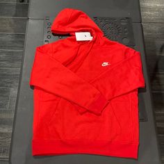 Nike Sportswear Club Fleece Hoodie Pullover Red Brand New Red Nike Sweater, Nike Red Hoodie, Nike Red Sweatshirt With Drawstring Hood, Nike Sporty Red Sweatshirt, Nike Red Fleece Hoodie, Nike Vintage Crewneck, Mens Red Hoodie Nike, Red Nike Hoodie, Nike Crewneck Sweatshirt