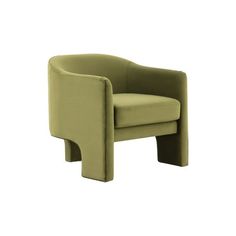 a green chair sitting on top of a white floor