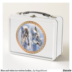 Blue and white ice wolves looking for dinner metal lunch box.comes in 6 colors..#metal #lunch #box #lunchbox Food Plating, Wolves, Base Colour, Classic Style, Lunch Box, Free Design, Tool Design