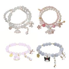 PRICES MAY VARY. NICE SET - The cute bracelet comes in three styles. Each style contains a crystal bracelet with rosette flower heart charms and an anime character bracelet. SIZE - The anime inspired bracelets are 2.36inch(6CM) in diameter.Elastic length.Can fit any size wrist.About 30g. MATERIAL - The double layered bracelet is made of crystal stone.Nickel free.Harmless to your body. PERFECT GIFTS - The kawaii bracelets are nice gift to best friends, besties on birthday, new year, Christmas,Mot Sanrio Bracelet, Cute Birthday Gifts, Kawaii Bracelet, Bracelets Cute, Bracelets For Girls, Relationship Bracelets, Karakter Sanrio, Women Friendship, Elastic Bracelets