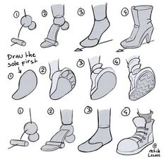 step by step instructions on how to draw shoes for children and adults, including the soles