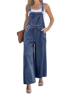 Jumpsuits, overall and jumpers are the ideal garment for that relaxed and cool style that you want to project. It is versatile, easy and quick to combine, it stylizes the body and can be used by any woman of any age. This practical overall is perfect for you, it will give you a unique casual style. It features a sleeveless, square neckline with front pockets. Loose style. Pull on. Pockets on sides. Wide leg. Adjustable buckled straps. 62% cotton, 21% Polyester, 10% viscose, 6% lyocell, 1% modal. Color may be lighter or darker depending of the device it is displayed. Wide Leg Overalls For Fall Workwear, Casual Full-length Jumpsuits And Rompers For Spring, Casual Denim Jumpsuits And Rompers With Side Pockets, High Waist Denim Blue Overalls With Pockets, Casual Wide-leg Jumpsuits And Rompers With Side Pockets, Dark Wash Wide Leg Jumpsuits And Rompers With Pockets, Dark Wash Wide Leg Denim Jumpsuit With Pockets, Dark Wash Denim Jumpsuit With Wide Legs And Pockets, Dark Wash Wide Leg Overalls With Pockets