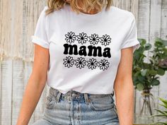 Floral Mama T-shirt, Trendy Floral Mom T-shirt, Mother's Day T-shirt, Gift For Mother, Mama and KidsT-shirt, Custom Mom Gift,Trendy Mama Tee,Mama T-Shirt, Mama Retro Flower  T-shirt, Mother's Day Shirt, Mommy Shirt, Mother's Day Gift, Trendy Mother T-shirt ❀DETAIL❀ For printing, we use Bella Canvas and Gildan SoftStyle brand shirts, which are the best in the industry. *Bella Canvas -unisex size -4.2 oz. -Solid colors are 100% Combed Cotton and Ring-Spun Cotton. -Athletic Heather 90% Combed and R Mother's Day White Shirt With Screen Print, Mother's Day Casual Short Sleeve T-shirt, Casual T-shirt With Screen Print For Mother's Day, Pre-shrunk White Shirt For Mother's Day, Trendy Mother's Day T-shirt With Graphic Print, Trendy Mother's Day Graphic T-shirt, White Relaxed Fit Shirt For Mother's Day, Relaxed Fit White Shirt For Mother's Day, Trendy Mother's Day Graphic Print T-shirt