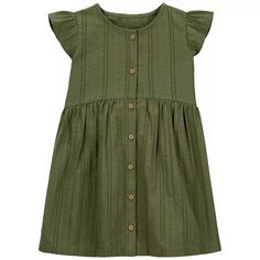 Give your kid a look they'll love with this Toddler Girl Carter's Olive Button-Front Flutter Dress. Girls Wishlist, Clothes Guide, Carters Size Chart, Kid A, Fall Family Pictures, Not Again, Flutter Dress, Peasant Dress, Fall Family