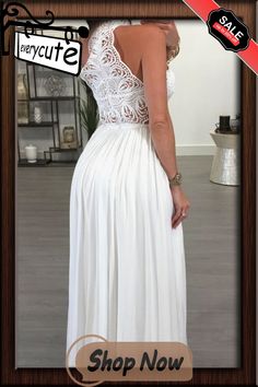 Summer Sexy Women Ladies Long Maxi Evening Party Dress Beach Sleeveless Dress Sundress White Wine Red Clothes Dresses Length Age Sundress White, Red Clothes, Chiffon Lace Dress, Dress Display, High Neck Sleeveless, Custom Size Dresses, Prom Dresses Online, Dress Beach, Lace Dresses