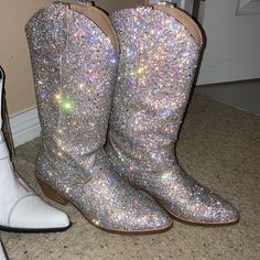 Glitter Sparkle Cowboy Boots Size 9. Only Worn 3 Times! Comfy And Gorgeous ! I Think They’re Steve Madden. I Have To Get The Box Out Of Storage To Be Sure. I Love Them But I Need The Money Sparkle Cowboy Boots, Sparkly Boots, The Money, Steve Madden Shoes, Cowboy Boots, Steve Madden, Cowboy, Sparkle, Glitter