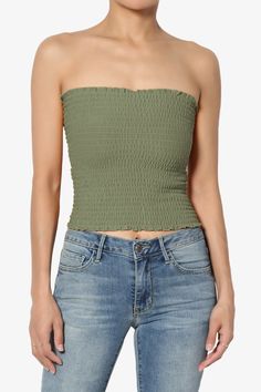 Faleece Smocked Crop Tube Top Summer Cover Ups, Strapless Tank Top, Crop Tube Top, Junior Fashion, Scalloped Edge, Tube Top, Tank Top