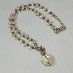 VTG Quartz Pendant Necklace Clear Chip Nugget Alternating Gemstone Chakra 18" Vintage Gemstone Beads Jewelry For Meditation, Vintage Beaded Necklace With Stones As Gift, Vintage Beaded Necklace With Stones For Gift, Chip Bead Necklace, Quartz Pendant Necklace, Chip Beads, Quartz Pendant, Quartz Necklace, Bead Necklace