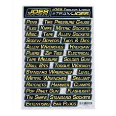 the sticker sheet for joe's team jobs is shown in black and yellow