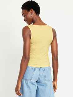 square neck sleeveless semi fitted hits below waist models are approx.  5'9" and wear sizes s (4), l (12), and xl (18)machine wash according to the care instruction label Textured Tank Top, White Lilies, Jack Black, Petite Size, Square Neck, Old Navy, Red And White, Tank Top, Models