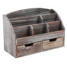 an old wooden desk organizer with three drawers