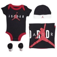 Nike Air Jordan Jumpman Infant/Baby 0-6 Month 4 Piece (5 Total Items) Gift Set Unisex Bodysuit/Romper/, Booties, Blanket & Cap/Hat Colors: Black, Red And White. Brand New Genuine Authentic Never Opened Or Used. Make No Assumptions See Pictures And Read Description For All Pertinent Details. Sold As Is As Seen As Listed Nothing Else. (Gur) Baby Jordan Outfits, Baby Jordans, Jordan Outfits, Layette Set, Cotton Bodysuit, Gold Baby, Nike Kids, Jordan 3, Nike Store