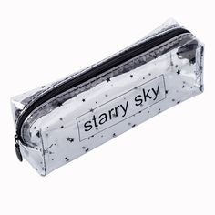 a clear bag with stars on it and the words starr sky written in black ink