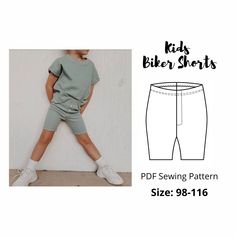 Kids' Jersey Cycling Shorts PDF Sewing Pattern, Sewing Patterns for kids Regular knit cycling short , featuring a mid-rise, a slim fit and a short length with elastic waistband. Recommended Fabrics: Knit (stretch) fabrics, spandex (elastane) Sewing experience level: beginner Size: 98-116 Pieces: 2 Front+back Pattern doesn't include seams allowances You will receive: 1 pdf file with pattern for instant download and printing at home or the office on A4 1 pdf file with Step by step Sewing instructi Pdf Sewing Patterns Kids, Shorts Sewing Pattern, Shorts Sewing, Kids Cycle, Bike Shorts Women, Cycle Shorts, Baby Bike, Cycling Short, Custom Cafe Racer