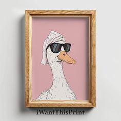 a painting of a duck wearing sunglasses and a bandana on it's head