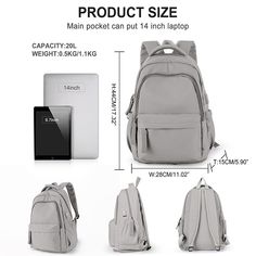 Laptop Backpack for Women, Anti Theft Work Backpack for 14 Inch, School Backpack Nurse Backpack, Bookbag for Teenage Girls Boys [23y 8m 22d] Portable Gray Backpack For School, Rectangular Backpack For Back To School, Standard Gray Backpack For School, Gray School Bag For Back To School, Gray Standard Backpack For School, Gray Back-to-school Bag, Gray Rectangular Backpack For Back To School, Adjustable Strap Backpack For Back To School, Gray Backpack For Back To School