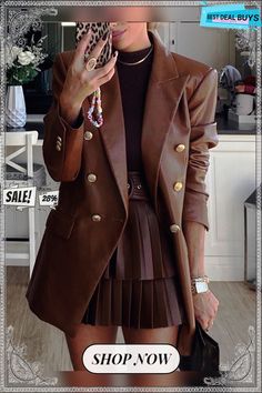 Loose Urban Lapel Collar Plain Blazer Blazer Outfit, Brown Outfit, Mode Inspo, Looks Chic, Autumn Outfit, Fall Fashion Outfits, Winter Fashion Outfits, Fall Winter Outfits, Outfits Casuales