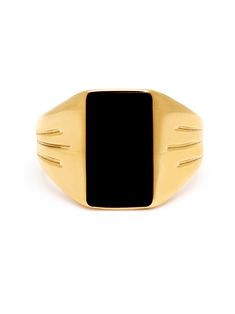 Ring in Stainless Steel with Gold Plating Black Onyx Stone Product Code: MRING_161 Designer's Notes A contemporary take on the classic signet ring, our Squared Signet Ring is crafted from stainless steel and finished with 18K gold, and punctuated with a black onyx stone that adds a special touch to the ring. Tight Jewelry, Clean Jewelry, Cloth Jewelry, Balenciaga Speed, Before Going To Bed, Body Lotions, Gold Signet Ring, Jewelry Care Instructions, Black Onyx Stone