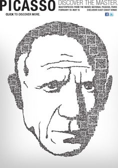 a face made up of words in the shape of a man's head, which is