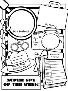 the super spy of the week worksheet is shown in this black and white version