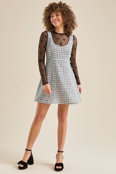 Bring a touch of preppy chic to your wardrobe with this boucle plaid mini dress. The button detail side adds a playful twist to this timeless classic. White Dress Boots, Football Dress, Plaid Mini Dress, Football Homecoming, Preppy Chic, Skirts With Boots, Altar'd State, New Tops, Plaid Dress