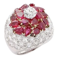 Burmese Ruby and Diamond Ring | 1stdibs.com Argentium Silver Jewelry, Sapphire Halo Ring, Burmese Ruby, Ruby And Diamond Ring, Ruby Diamond Rings, Platinum Diamond Rings, Finger Rings, Domed Ring, Platinum Ring