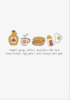 an image of some food and drinks on a white background with the words magic sun, coffee makes for two