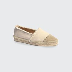 Castaner "Kampala" frayed canvas espadrille sandals with linen trim. Flat braided-jute heel. Round, contrast cap toe. Slip-on style. Rubber sole. Handmade in Spain. Espadrille Sandals, Bergdorf Goodman, Rubber Sole, Espadrilles, Tops Designs, Spain, Slip On, Trim, Sandals