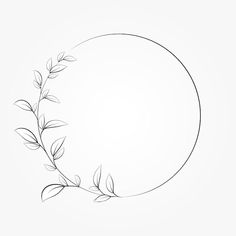 a black and white drawing of a circle with leaves