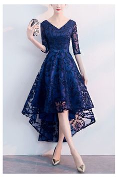 10% off now! navy blue homecoming dress lace high low with sleeves online. Sheprom offers formal, party, casual & more style dresses to fit your special occasions. Homecoming Dresses High Low, Navy Homecoming Dress, Navy Blue Homecoming Dress, High Low Party Dresses, Cocktail Dress Elegant, Navy Blue Cocktail Dress, Minimalist Dress, Formal Bridesmaids Dresses, A Line Cocktail Dress