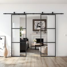 an open living room with sliding glass doors