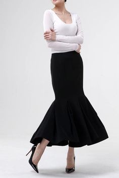 Chic Fitted Fishtail Skirt, Elegant Skirted Bottoms With Ruffled Skirt, Elegant Skirted Bottoms With Ruffled Details, Elegant Fishtail Bottoms Fitted, Formal Fitted Asymmetrical Skirt, Elegant Fishtail Lined Skirt, Elegant Stretch Fishtail Bottoms, Elegant Long Ruffled Skirt Bottoms, Elegant Fitted Bottoms With Ruffled Skirt