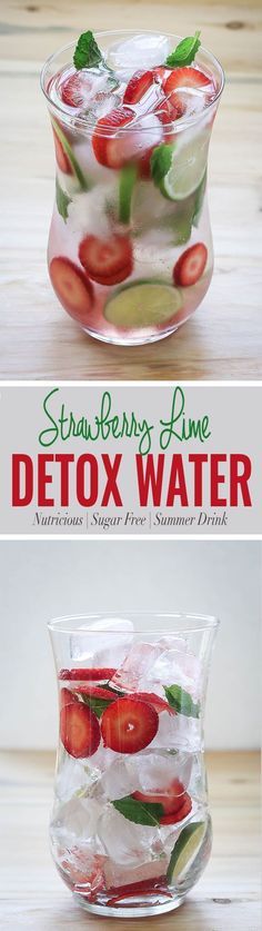 Hydrate yourself with strawberry detox water. Use fresh strawberries, lime and mint to prepare this fruit infused water. via @watchwhatueat Strawberry Detox Water, Resep Smoothie, Makanan Diet, Healthy Detox, Fruit Infused