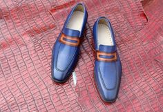 Crafted Leather Classic Blue Leather Moccasin Loafers Formal Dress Shoes on Storenvy Formal Dress Shoes, Quality Leather Boots, Custom Design Shoes, Shoe Crafts, Handmade Leather Shoes, Leather Moccasins, Formal Shoes, Classic Blue, Formal Dress