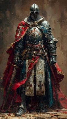 a painting of a knight in full armor