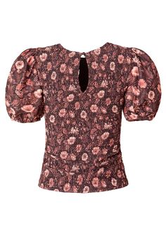 That's right! The Odette in Moody Floral also comes in a TOP! The perfect blend of playful and chic. Made with a brown woven fabric and accented with a neutral floral print, this top features a round neckline and short puff sleeves with elastic closures. The keyhole button and smocked back add unique details to this must-have fall piece. Pair with your favorite jeans to complete the outfit. Casual Brown Floral Print Tops, Brown Floral Print Tops For Fall, Fitted Brown Floral Print Blouse, Fitted Brown Blouse With Floral Print, Elegant Brown Tops With Floral Print, Elegant Brown Floral Print Top, Brown Printed Tops For Spring, Chic Floral Print Fitted Top, Elegant Brown Floral Print Blouse