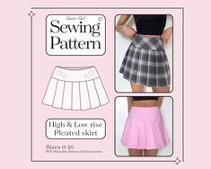 the sewing pattern has three different styles of skirts, one with high and low rise pleaed skirt