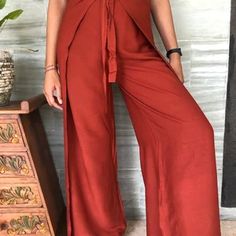 006 Terracota Wrap Pants Long Pants Trendy Bali Beach Pants - Etsy Solid Full-length Summer Yoga Pants, Red Non-stretch Summer Pants, Red Trousers For Beach, Red Yoga Pants For Summer, High Waist Red Pants For The Beach, Red Stretch Pants For Beach, Red Wide Leg Pants For Beach, Red Stretch Beach Pants, Stretch Red Beach Pants