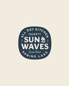 the sun and waves logo is shown on a white background, with blue lettering that reads all day kitchen