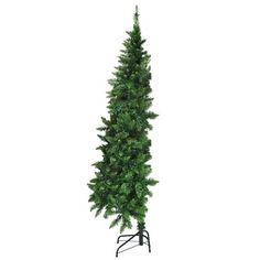 a tall artificial christmas tree on a stand