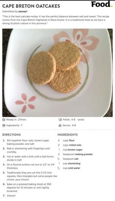 the recipe for cape breton oatcakes is shown