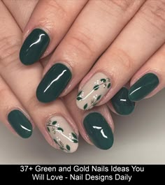 Green and gold nails are not for everyone, or so they say. Green And Gold Nails, Nana Nails, Line Nail Designs, Grad Nails, Nail Designs Ideas, Green Nail Art, Fake Nails Designs, Gold Glitter Nails